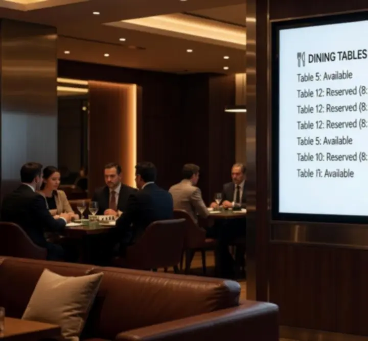 Ecran cu disponibilitatea în timp real a meselor din restaurant și poker lounge